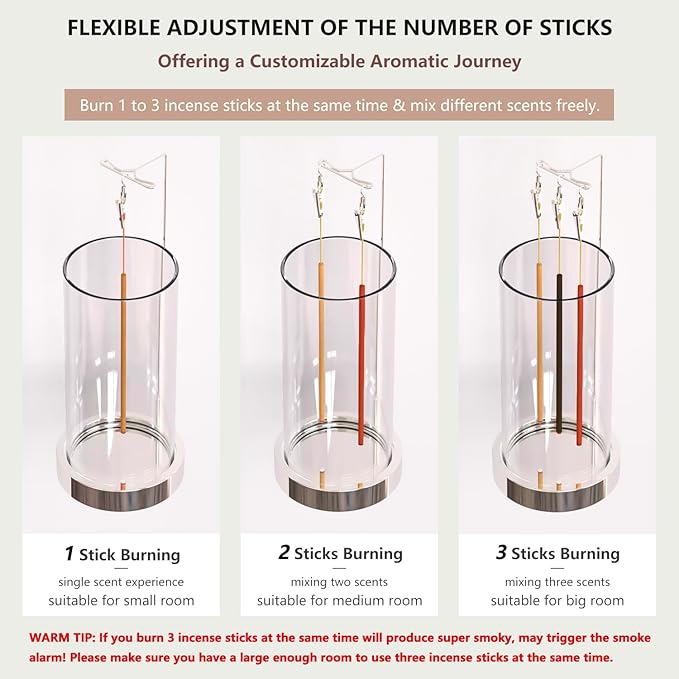 Incense Holder Ash Catcher - Upside Down Glass Incense Holder for Sticks, Reverse Inverted Anti Ash No Mess Insence-Stick Holder, Modern Metal Vertical Incense Burner for Room Decor, Silver