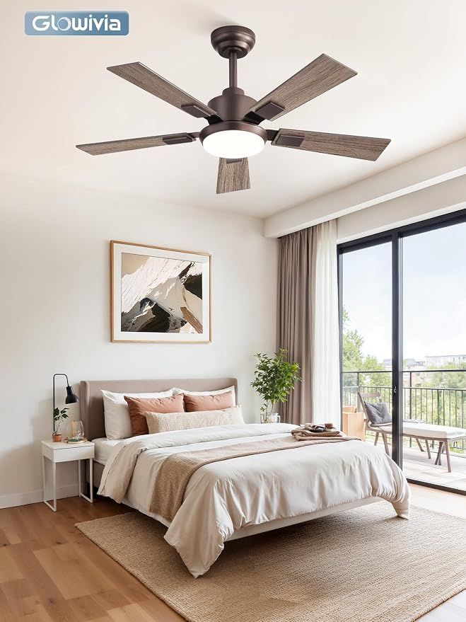 42 Inch Ceiling Fans with Lights and Remote&APP Control, Bronze Smart Ceiling Fan with 3000-6000K Dimmable, 6 Speeds Quiet Reversible Motor, Indoor/Outdoor Ceiling Fan for Bedroom Living Room
