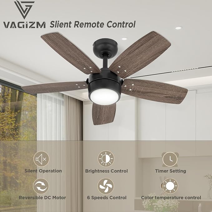 Ceiling Fan 36'' for Small Room: Modern Ceiling Fans with Light Remote Control - Reversible Quiet DC Motor Dimmable with 6 Speeds for Small Office Kids Bedroom(Bronze+Walnut)