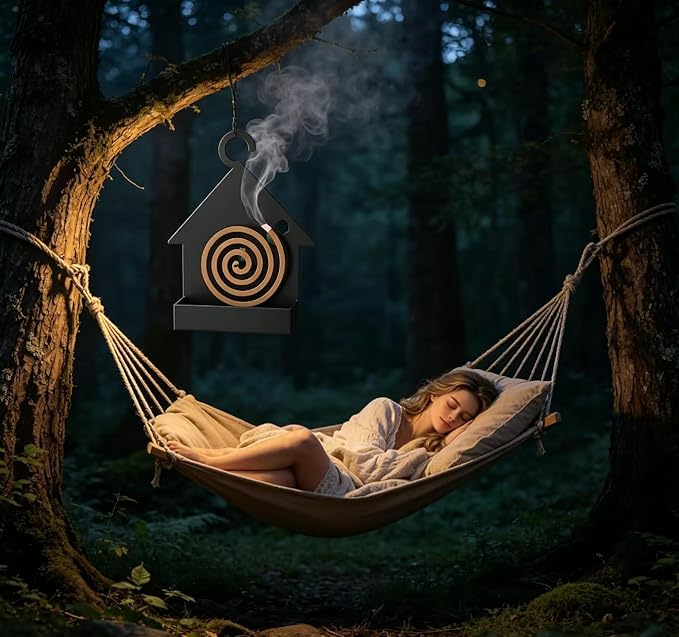 House-Shaped Mosquito Coil Holder, Portable Incense Burner with Buckles for Outdoor, Camping, Patio, Pool Side (Black)