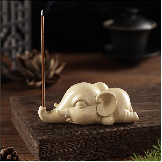 Cacukap Cute Elephant Incense Burner, Incense Holder for Sticks, Elephant Theme Incense Tray, Adorable Home Decoration, Unique Gifts Idea for Elephant Lover