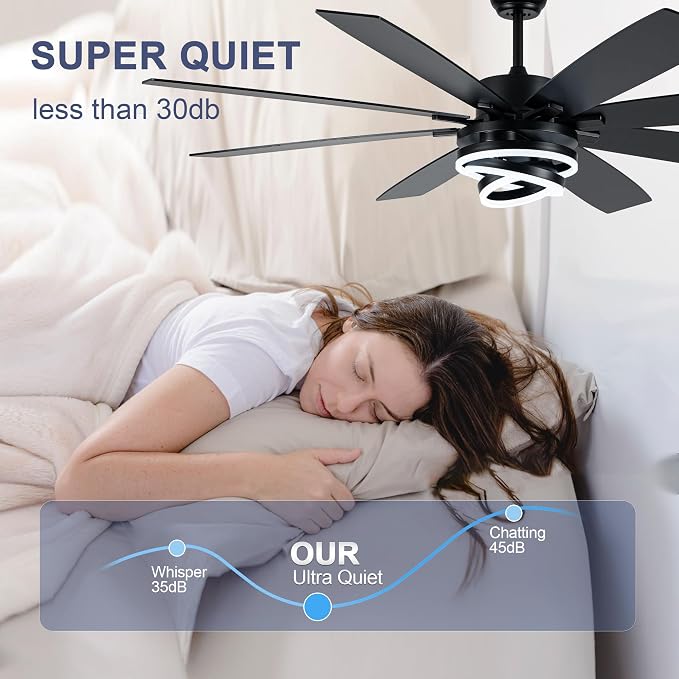 Bella Depot 72 Inch Black Ceiling Fan Modern Chandelier Fan with Remote Control, 6-Speed, Reversible, Timing Option - Ideal for Large Living Room, Garage, and Covered Patio