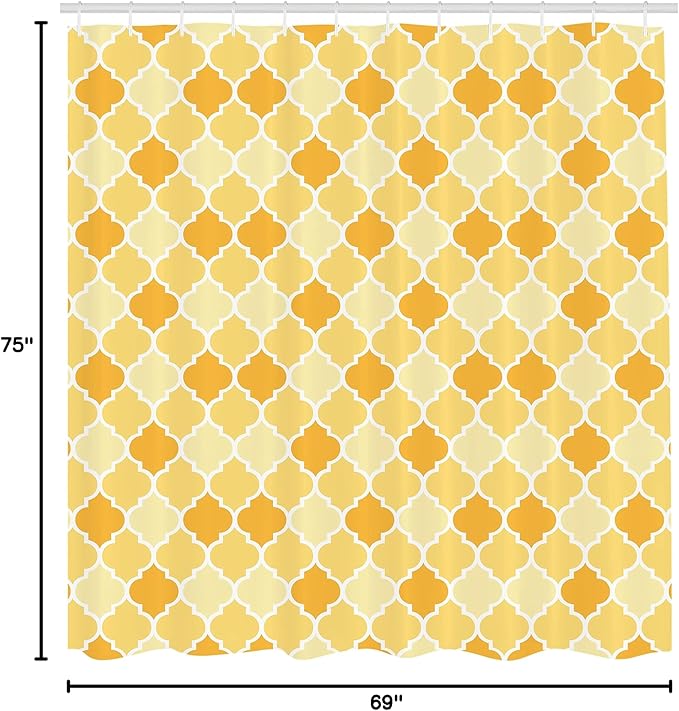 Ambesonne Quatrefoil Shower Curtain, Age-Old Trellis Pattern in The Shades of Yellow Historical Eastern, Cloth Fabric Bathroom Decor Set with Hooks, 69" W x 75" L, Marigold Mustard