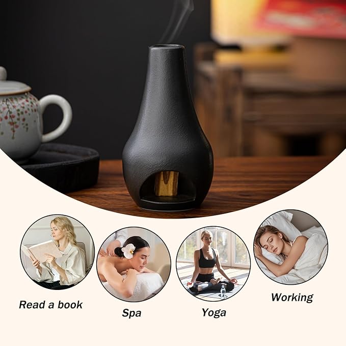 SAIBI Handmade Palo Santo Holder & Incense Cone Burner, Elegant Sage Smudging Accessory for Spiritual Rituals, Energy Cleansing, Meditation, Yoga & Aromatherapy, Thoughtful Gift (Drop)