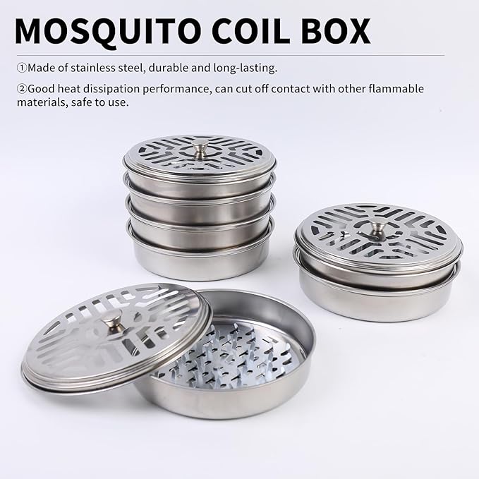 5.71''*1.77''/14.5cm*4.5cm Portable Mosquito citronella Coil Holder, Durable Stainless Steel Incense Burner Metal for Indoor and Outdoor Use, Home, Camping(8pcs)