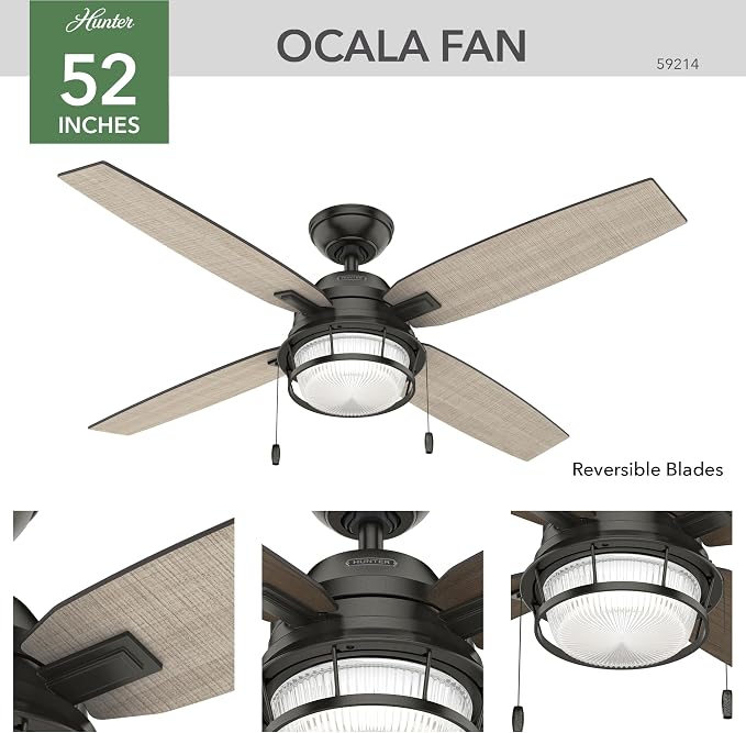 Hunter Ocala, Outdoor or Indoor, Ceiling Fan, Rustic, 52 inch, Noble Bronze