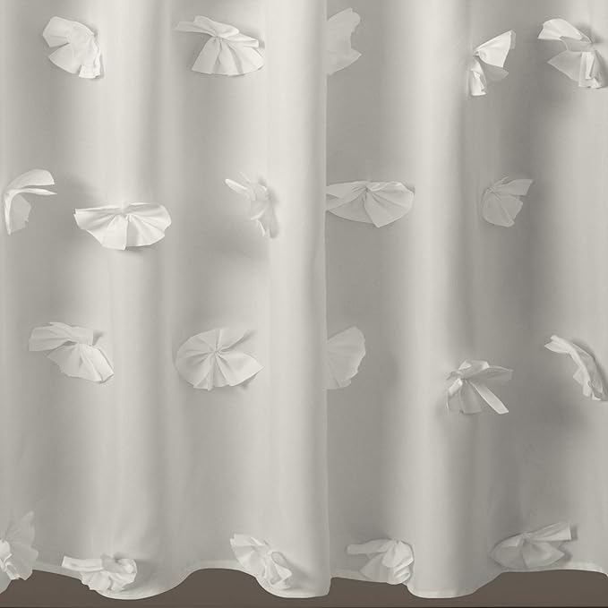 Lush Decor Riley Shower Curtain, 72" W x 72" L, White - Bathroom Curtain - Coquette Decor - Bow Shower Curtains - Cottage Core - Fabric Shower Curtains