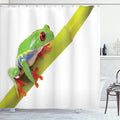 Ambesonne Animal Shower Curtain, Little Tree Frog Sitting on The Branch Native Animals in American Wilds, Cloth Fabric Bathroom Decor Set with Hooks, 69" W x 75" L, Green White Red