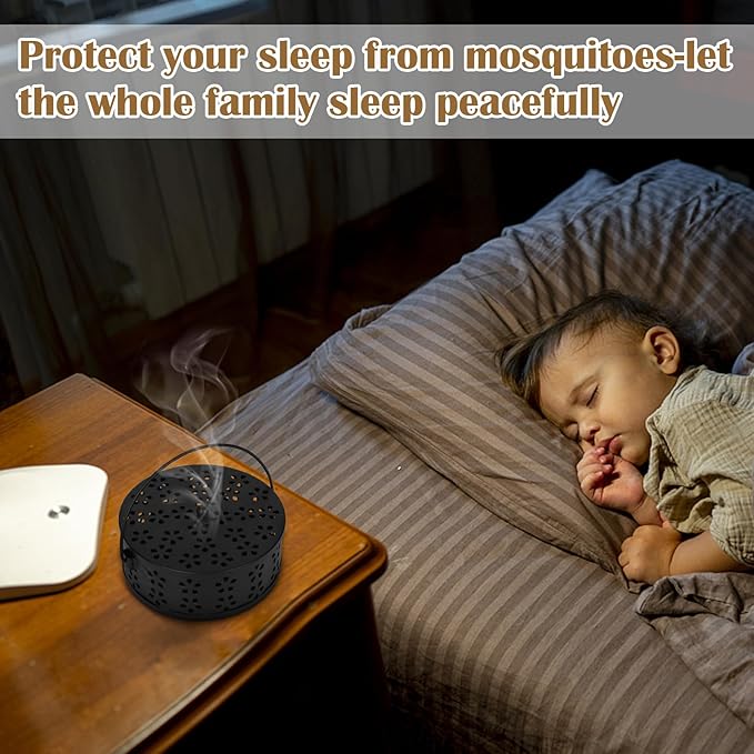 4 Pieces Mosquito Coil Holder Portable Mosquito Incense Holder with Handle Round Metal Sandalwood Incense Burner for Home Camping Indoor Outdoor Patio (Black and Bronze)