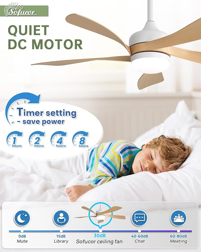 Sofucor 42" Smart Ceiling Fan, Outdoor Modern Ceiling Fans with Lights and Remote, Compatible with Alexa/Google/App, 3-Color Light 6-Speed Timing Reversible DC Motor for Living Room Bedroom Patio
