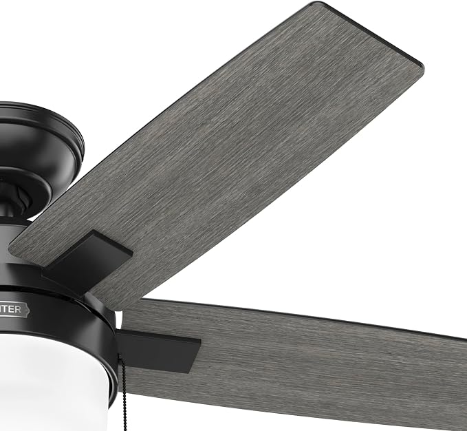 Hunter Anisten, Indoor, Ceiling Fan, with LED Light, 44 inch, Matte Black | Standard Mount, Pull Chain, 5 Blades, For Bedroom, Living Room, Includes Bulbs, 52486