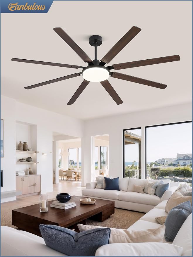 Fanbulous 72 inch Large Ceiling Fans with Lights and Remote, 27 W LED light | Outdoor Black Ceiling Fan with 8 Blades, 3 CCT, 6 Speed Reversible Quiet DC Motor, Modern Ceiling Fan for Living Room Patio