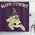 Ambesonne Sloth Shower Curtain, Funny Cartoon Scenery Animal Turtle Snail on Top of Each Other Slow Down Phrase, Cloth Fabric Bathroom Decor Set with Hooks, 69" W x 84" L, Plum Dark Eggshell