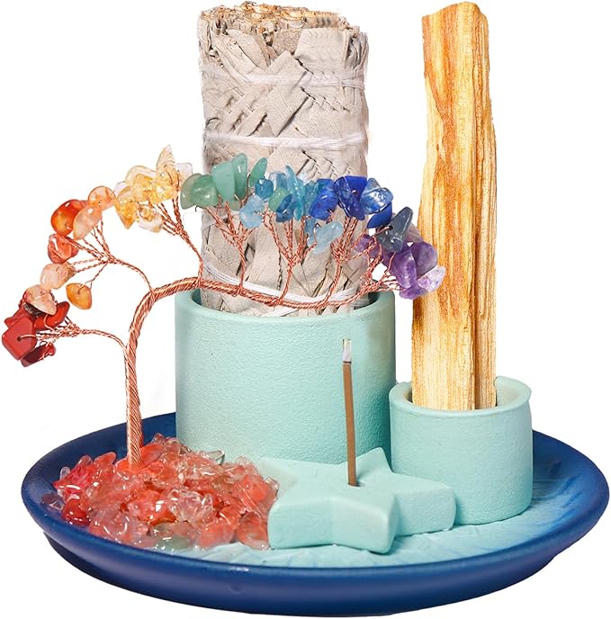 Dreamgirnh Multifunction Incense and Candle Holde, Crystal Tree Palo Santo Burning Sage Burner, Smudge Bowl Ash Catcher, Coffee Table Centerpiece Decor for Living Room, Women Gifts for Christmas