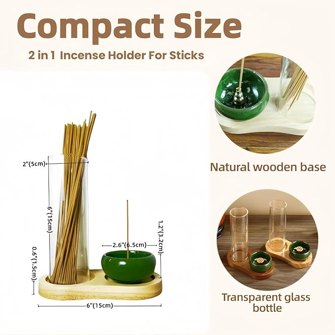 Incense Holder, 2-1Design, for Incense-Sticks,Cones,Ceramic Burner Bowl,for Zen Meditation,Yoga Desktop Decor,with Lotus Stand,Office,Home,Feng Shui & Spiritual Gifts(Natural)