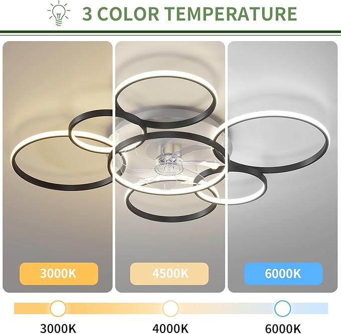 41" Modern Ceiling Fan with Lights, Flush Mount Ceiling Fan with Tri-Color Light 6-Speed Wind, Low Profile Ceiling Fans with Led Light and Remote Control for Living Room Bedroom Dining Room