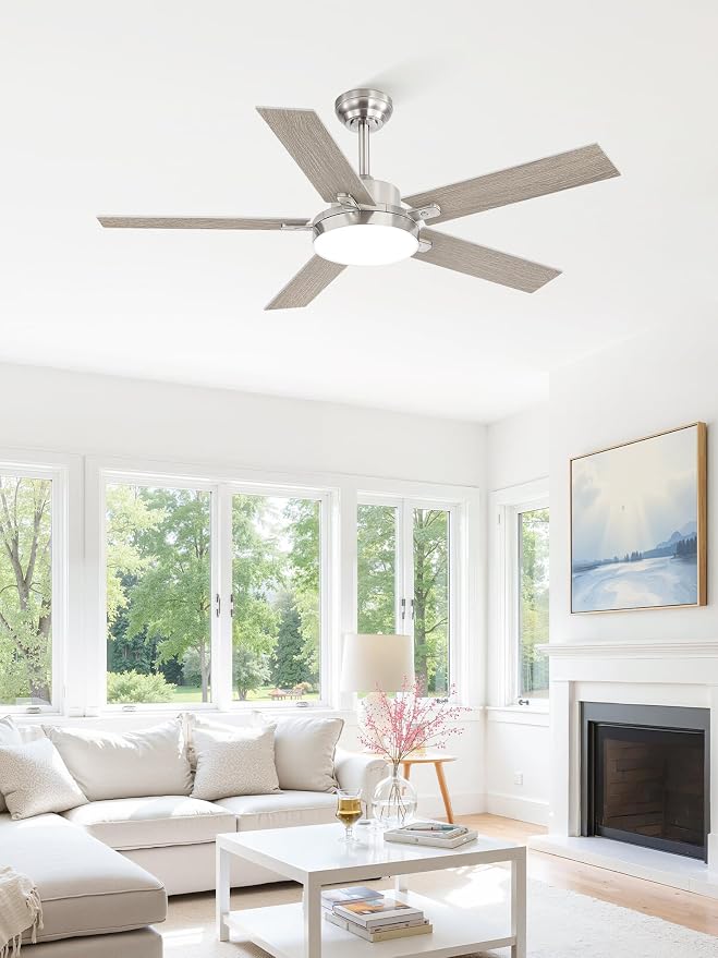 ZMISHIBO 52 Inch Ceiling Fans with Lights, Smart Remote/APP Control, Modern Ceiling Fan with 6 Speeds & 3CCT, Dimmable 30W LED, Quiet DC Motor, Noiseless for Living Room, Bedroom, Kitchen, Nickel