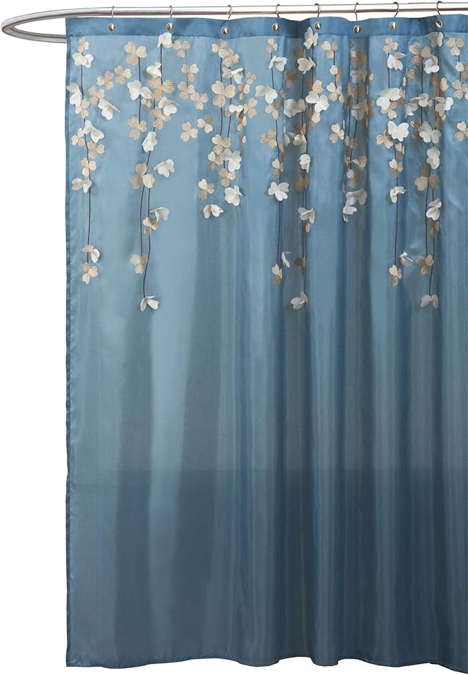 Lush Decor Flower Drops Shower Curtain Single 72" W x 72" L Blue & White - Fabric Shower Curtains for Bathroom - Floral Bathroom Curtain -Bathroom Decor