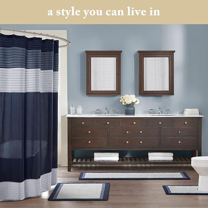 Madison Park Amherst Bathroom Shower Curtain Faux Silk Pieced Striped Modern Microfiber Bath Curtains, 72x84 Inches, Yellow