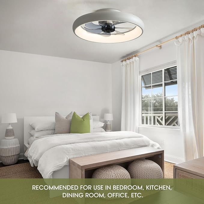 LUDOMIDE Ceiling Fans with Lights and Remote, 20'' Low Profile Flush Mount, 6 Wind Speeds, Modern Dimmable LED Ceiling Fan, Smart Ceiling Fan for Bedroom, Kids Room (White)