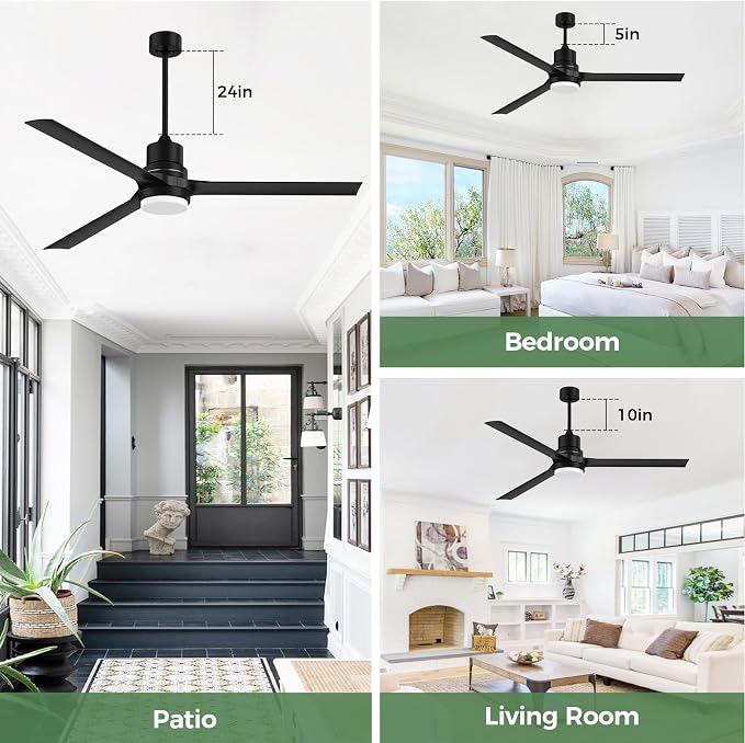 Obabala Outdoor Ceiling Fans with Lights, 52 Inch Black Ceiling Fan with Light and Remote 3 Color 6 Speed Adjustable, Noiseless DC Motor for Indoor Outdoor Patio Farmhouse Bedroom