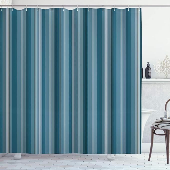 Ambesonne Stripes Shower Curtain, Abstract Ocean Inspired Palette Lines Geometrical Image Illustration, Cloth Fabric Bathroom Decor Set with Hooks, 75" Long, Sea Blue