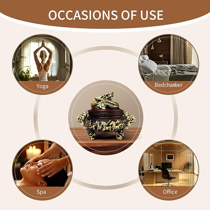 Incense Burner, Dragon Resin Burner, Incense Burner with Lid and Stand Accessories, Suitable for Indoor and Outdoor use, Housewarming Gift Idea,Feng Shui Home Decoration (red)