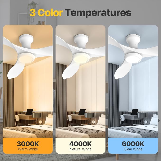 Ensenior 52 Inch Flush Mount Ceiling Fan with Light and Remote, Black Low Profile Ceiling Fans with Lights for Bedroom Living Room, 3 ABS Blades, Modern Quiet Reversible DC Motor, 3CCT, 6 Speeds