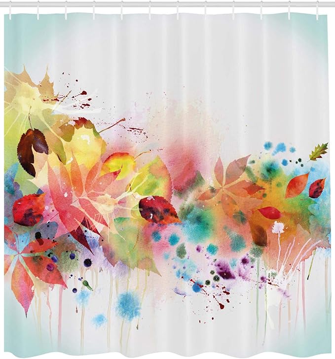 Ambesonne Fall Shower Curtain, Psychedelic Autumn Scene of Abstract Watercolors Splashes and Brushstrokes in a Blurry Design Art, Cloth Fabric Bathroom Decor Set with Hooks, 69" W x 84" L, Cadet Blue