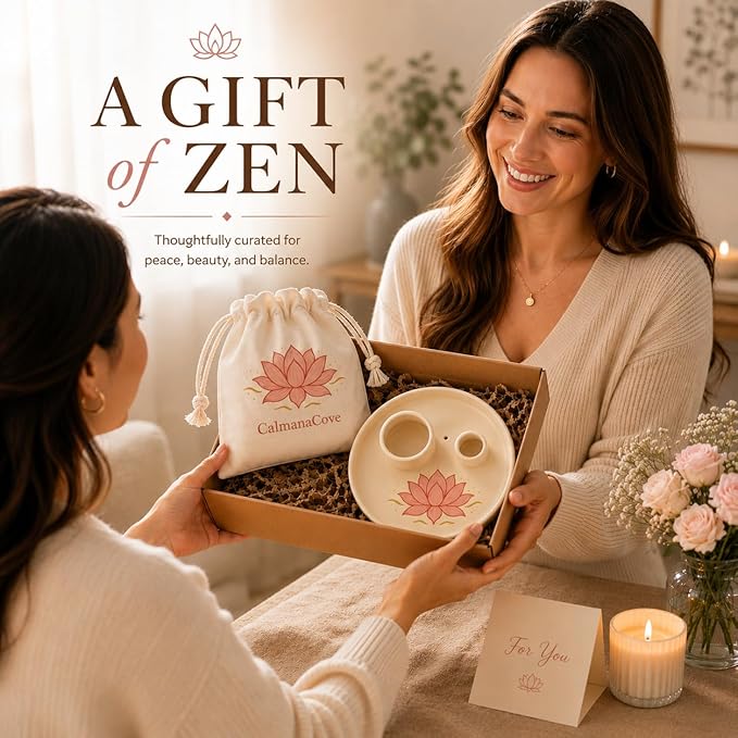 Incense & Palo Santo Holder – 6.5'' Ceramic Sage Burner for Sticks, Bundles, Cones, Candle & Tealight with Ash Catcher – Jewelry Tray, Smudge Pot, Home Décor, Meditation Gift (Pink Lotus)