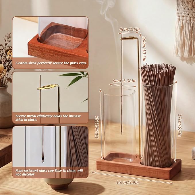 Hushee 2 in 1 Incense Burner Holder with Storage, Mess Free Incense Stick Holder with Removable Glass Ash Catcher, No Ash Flying for Yoga, Meditation, Spa & Home Decor ()