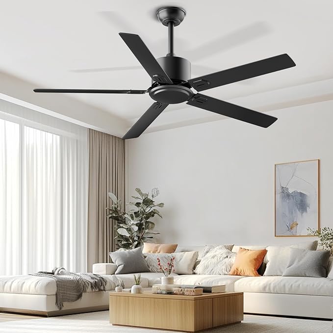 Obabala Outdoor Ceiling Fan No Light, 42 Inch Black Modern Ceiling Fan Without Light, Dual Finish 5 Blades,6 Speed, Reversible Quiet DC Motor for Patios, Garage, Bedroom, Porch