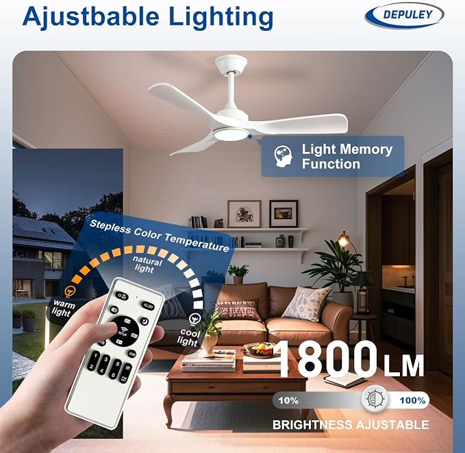 Depuley 42-Inch Ceiling Fan with Light: White 3 Blade Outdoor Fans for Patios - Dimmable Indoor Ceiling Fan with Remote Control Fandelier for Bedroom Ultra Quiet DC Motor Reversible 6 Speed