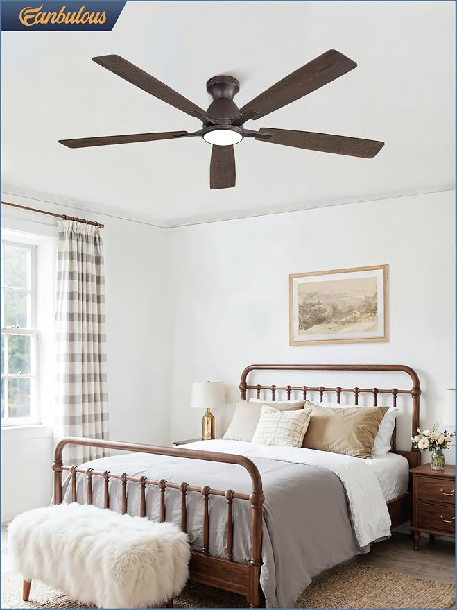 Fanbulous 60" Flush Mount Ceiling Fan with Light, Remote & App, Oil Bronze | 3CCT 20W LED, 6-Speed Quiet Reversible Motor, Modern Low Profile Flush Mount, Ideal for Bedroom/Living Room/Kitchen.