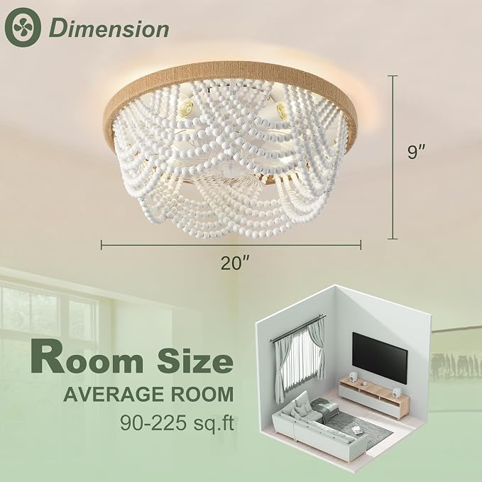 Ceiling Fans with Lights and Remote - Bulbs Included, Caged Fandelier with Handcrafted Beaded Décor 19 inches Reversible Flush Mount Installation Ceiling Fan, White