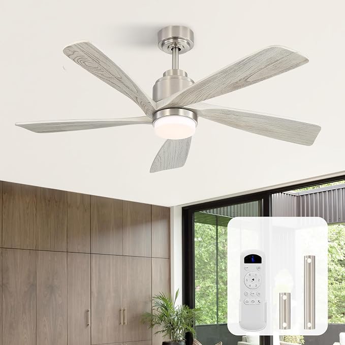 Sofucor Ceiling Fan with Lights and Remote, 52 Inch Modern Wood Ceiling Fan with 2 Downrods for Indoor Farmhouse Bedroom Living Room Outdoor Patio Porch, Quiet/Reversible/Timer