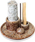 Palo Santo Sticks Holder, Multi-Purpose Handmade Ceramic Incense Burner for Palo Santo Incense Sticks, Sage Holder for Burning, Ash Catcher Tray for Meditation Yoga Room-Brown White