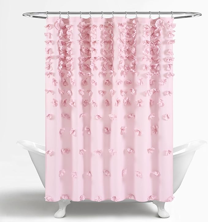 Lush Decor Riley Shower Curtain, 72" W x 72" L, Lilac - Bathroom Curtain - Coquette Decor - Bow Shower Curtains - Cottage Core - Fabric Shower Curtains