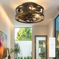Depuley Flush Mount Ceiling Fan: 12" Caged Ceiling Fans with Remote Control for Patio Kitchen Bedroom - Low Profile Fandelier Lights Fixture Reversible 6 Speed Timer Black 3*E12 Bulb Not Included