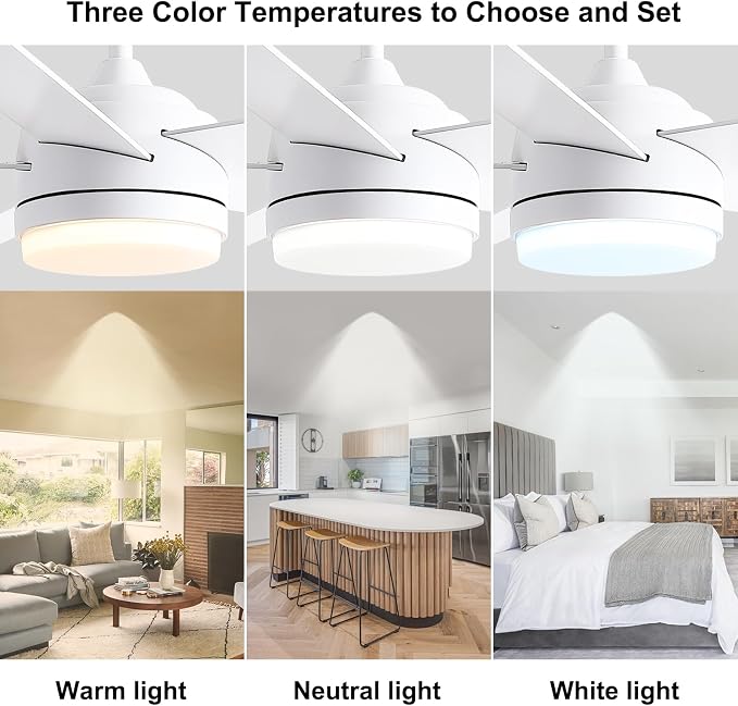 YUHAO 60 Inch White Ceiling Fan with Light and Remote Control.Noiseless,Dimmable,3CCT,6 Speeds Reversible, DC Ceiling Fans for Indoor or Covered Outdoor Use.ETL Listed
