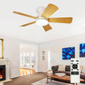 Ceiling fans with lights and Remote: 35 Inch Ceiling Fan with Light Low Profile - Flush Mount Ceiling Fan 5 Blades Reversible 3CCT Dimmable Noiseless for Bedroom (White& Wood Grain)