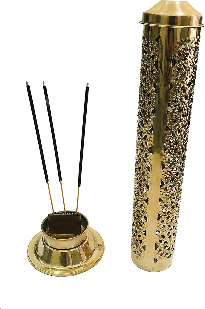 Brass Incense Holder Burner Holder Agarbatti Stand Diwali Pooja Navratri Deepawali puja Aarti Ash Catcher for Positive Energy Size- Height- 10.2 inch