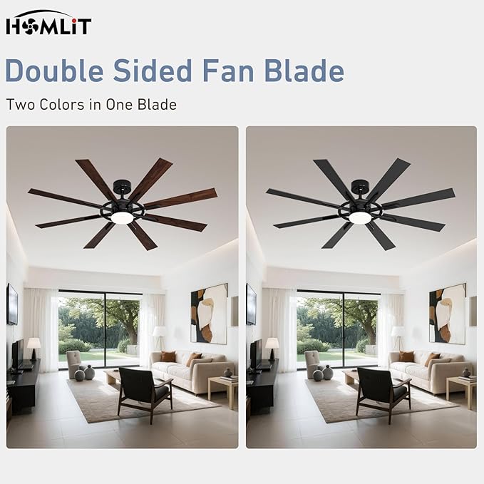 60 Inch Smart Ceiling Fan, Black Indoor/Outdoor Ceiling Fans with Lights and Remote, Compatible with Alexa/Google/App, 3CCT Dimmable 6 Speeds Timing for Living Room Bedroom Patio