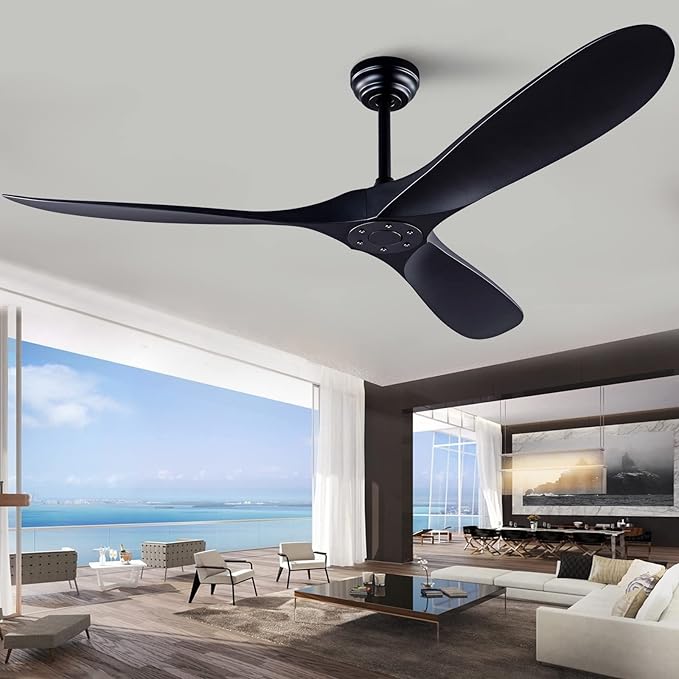 QUTWOB 60" Ceiling Fan with Remote Control No Lights,Modern Reversible DC Motor Indoor Outdoor 3 Blades Ceiling Fans for Patio Bedroom Living Room(Black)