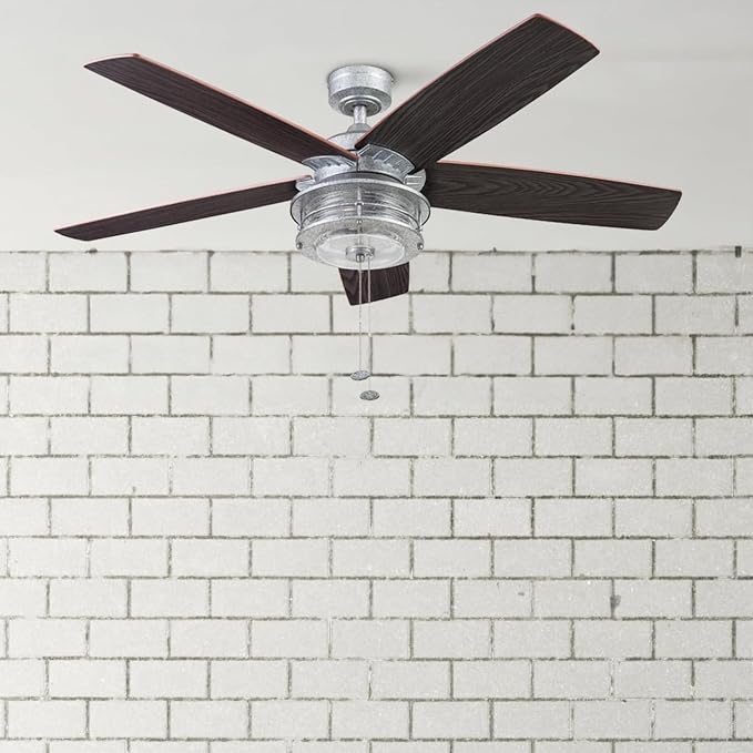 Honeywell Foxhaven Farmhouse 52 Inch Ceiling Fan with LED Light, Galvanized
