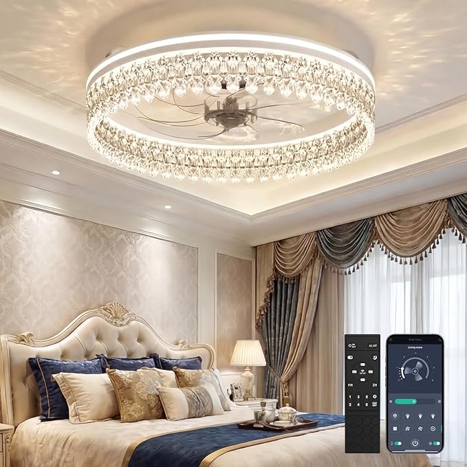 AIKVSXER Ceiling Fan with Lights and Remote, 20in Modern Ceiling Fans | 3000K-6500K Smart Ceiling Fans with Lights, Low Profile Flush Mount Ceiling Fan with Light, Quiet Ceiling Fan for Bedroom