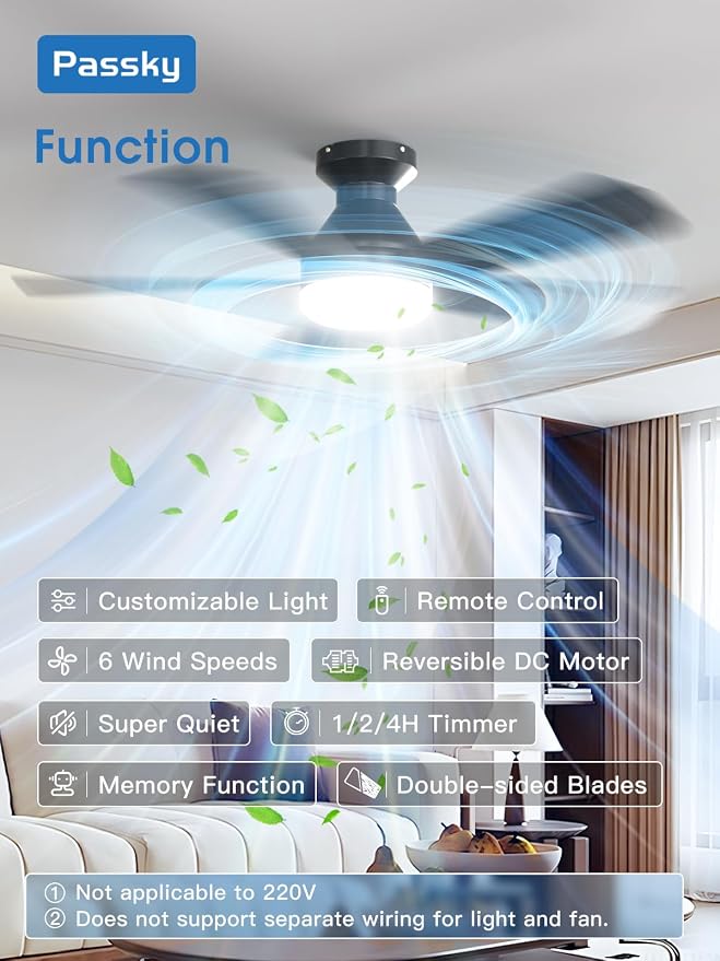 Passky Ceiling Fans with Lights, 42 Inch Smart Ceiling Fan with Remote/APP/Alexa Voice Control, Flush Mount, 3CCT, Reversible, Dimmable, Quiet, Small Sleek Ceiling Fan for Bedroom, Living Room, Black