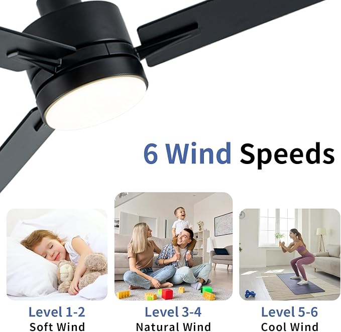 LANMEL 42 Inch Metal Ceiling Fan with Light, Modern Flush Mount Low Profile with Remote Control, Reversible, 3cct Dimmable, Quiet, Black LED for Bedroom, Living Room, Indoor/Outdoor Patio Use