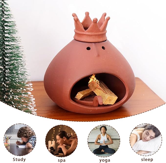 Terracotta Palo Santo Holder Incense Burner with Handcraft Small Ceramic Sage Burner Holder for Meditation Yoga Aromatherapy Study Home Decor Palo Santo Chimney Burning Bowl