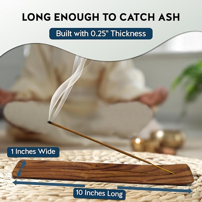 Alternative Imagination Wooden Incense Holder Tray - 10-Inch Ash Catcher for Single Incense Sticks, Meditation Accessories, Spiritual Decor, Home Fragrance, Mindfulness, Altar Display, Room Accent